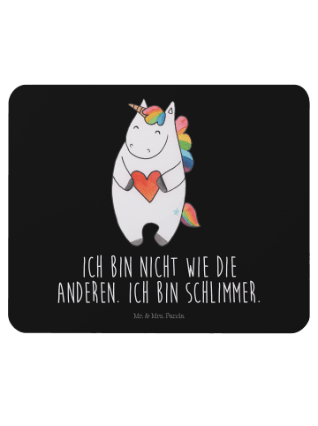 Mr. & Mrs. Panda Mauspad Einhorn Herz mit Spruch in Schwarz