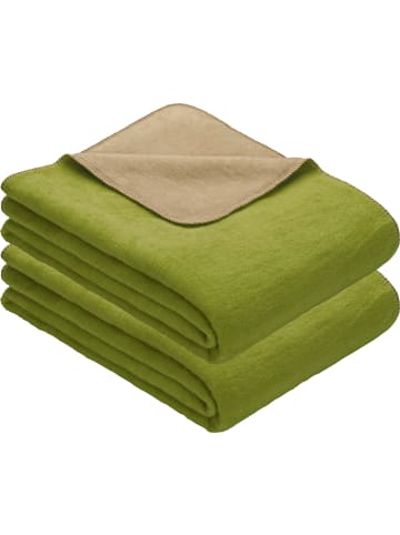 Erwin Müller Baumwollmischung Wohndecke 2er-Pack Matera in grün/sand