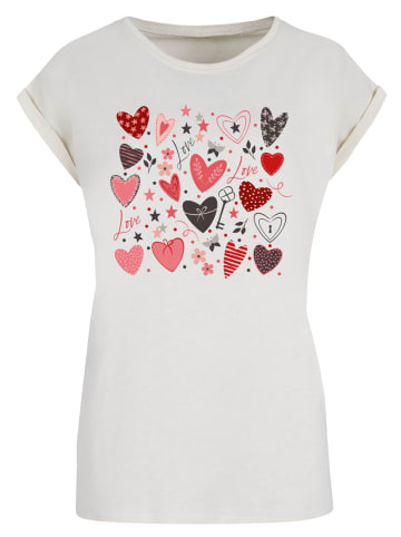 F4NT4STIC Extended Shoulder T-Shirt Cute Herzen Variety Valentinstag in Whitesand