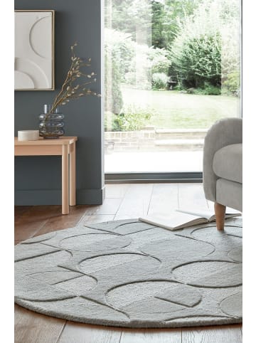 KADIMA DESIGN Wollteppich Kurzflor DEBEN Geometrisch Naturfaser Wohnzimmer in Grau