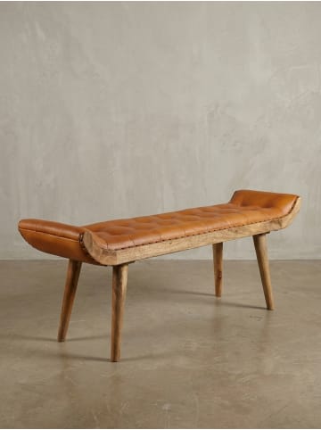 KADIMA DESIGN Sitzbank Echtleder | 125x50x38cm, Massivholz Braun, Chesterfield