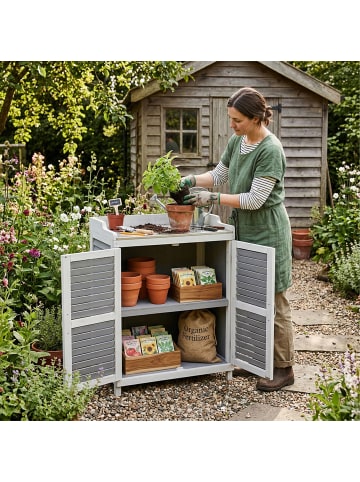 relaxdays Pflanztisch in Grau/ Weiß - (B)67 x (H)100 x (T)47 cm