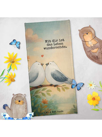 Mr. & Mrs. Panda Strandtuch Turteltauben Liebe Design mit Spruch in Grau Pastell