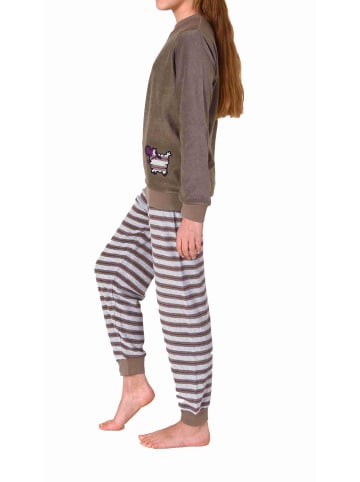 NORMANN langarm Frottee Schlafanzug Pyjama Bündchen - 77125 in grau