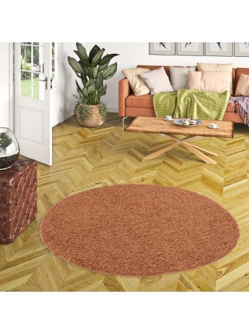 Pergamon Hochflor Langflor Shaggy Teppich Fluffy Rund in Terracotta