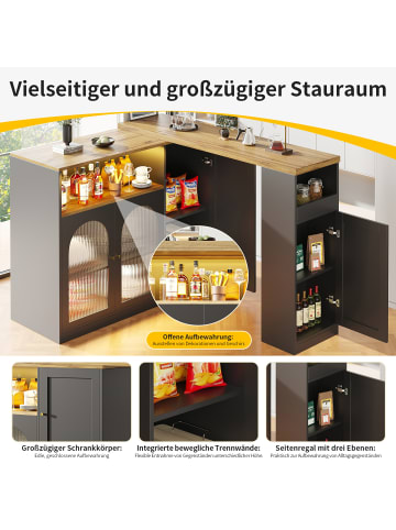 ABRIHOME Bartisch in Matt Schwarz mit LED und Glastüren 197x39,6 cm Holzmaserung