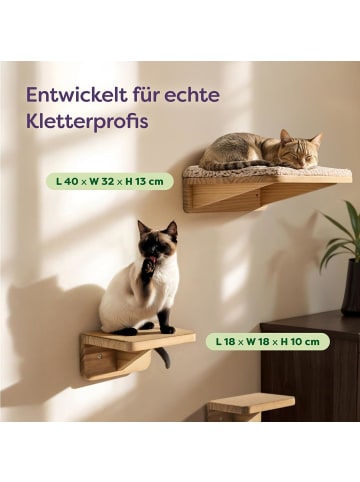 Knupis Katzen Kletterwand Set mit Katzenbett & 2X Katzentreppe - Kiefernholz
