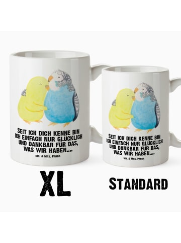 Mr. & Mrs. Panda Große Teetasse Wellensittich Liebe mit Spruch in Weiß