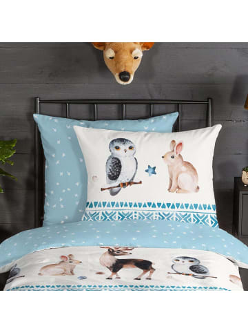 Traumschlaf Bettwäsche Hirsche Eule Hase in eisblau