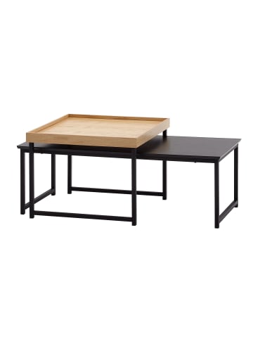 KADIMA DESIGN Couchtisch 2er Set Holz / Metall Sofatisch Eckig Eiche Schwarz in Schwarz-Beige