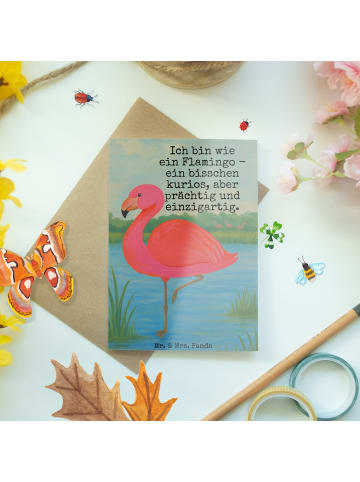 Mr. & Mrs. Panda babykarte Flamingo Classic Design mit Spruch in Weiß