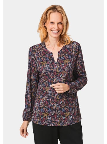 GOLDNER Kurzgröße:  Jerseybluse Elegantes Blusenshirt mit V-Ausschnitt in marine / gemustert