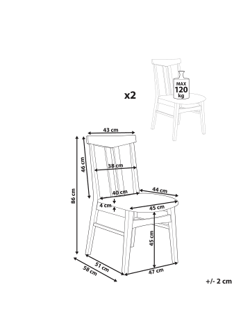Beliani 2er-Set Esszimmerstuhl AVALON in Braun/Beige