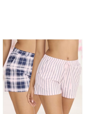 Vivance Active Pyjamashorts in rosa-blau-gemustert