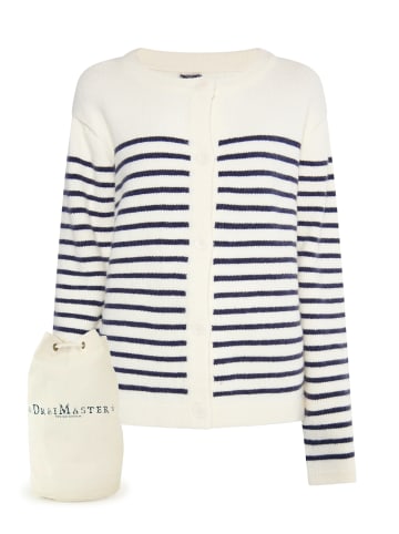 DreiMaster Maritim Strickjacke + Shopping Bag - Set in Wollweiss Marine