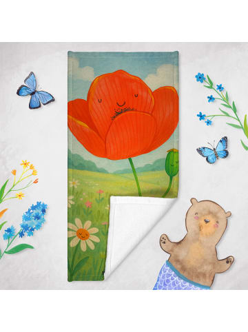 Mr. & Mrs. Panda Badhandtuch Blume Mohnblume Design ohne Spruch in Blattgrün