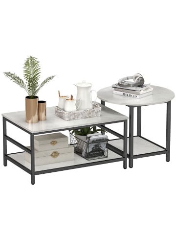 HOMCOM Beistelltisch-80L x 54B x 41H cm-Schwarz+Weiß