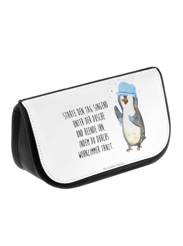 Mr. & Mrs. Panda Kosmetiktasche Pinguin Duschen mit Spruch in Weiß