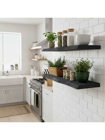 relaxdays Wandregal "Baumkante" in Schwarz - (B)60 x (H)3 x (T)22 cm