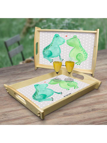 Mr. & Mrs. Panda Holztablett Frosch Liebe ohne Spruch in Grau Pastell