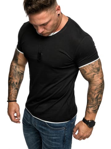 Amaci&Sons Basic Oversize T-Shirt mit Rundhalsausschnitt LAKEWOOD in Schwarz/Weiß