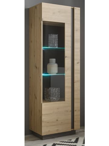 Furn.Design Vitrine Eiche Artisan, Graphit grau 60 x 194 cm, Vitrinenschrank mit Soft-Close