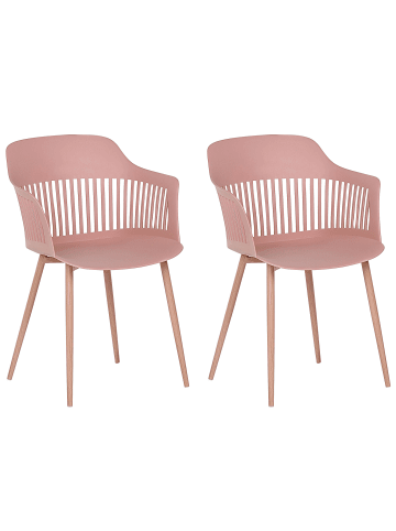 Beliani 2er-Set Esszimmerstuhl BERECA in Rosa/Heller Holzfarbton
