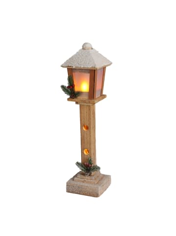 Home&Styling Collection Weihnachtliche Deko-Laterne aus Holz mit LED in Beige, 12 x 52 x 12 cm
