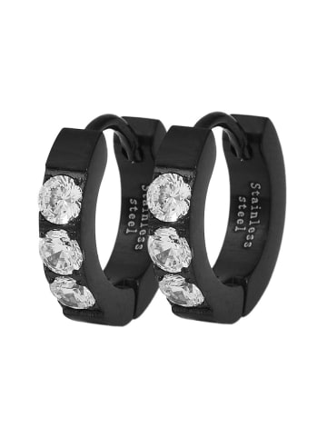 Adeliás Damen Ohrringe – Klappcreole aus Edelstahl mit Strass Steinchen in schwarz