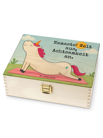 Mr. & Mrs. Panda Teekiste Einhorn Yoga Design mit Spruch in Weiß
