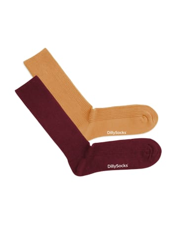 DillySocks 2er-Pack Socken Premium Ribbed Collection in Wine Red - Golden Yellow