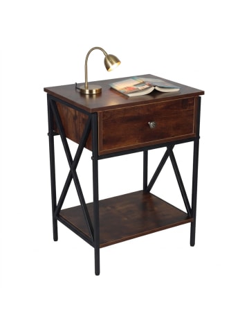 relaxdays Nachttisch "Industrial" in Dunkelbraun/ Schwarz – (B)40 x (H)55 x (T)30 cm
