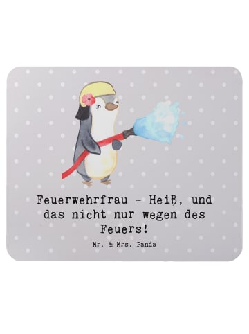 Mr. & Mrs. Panda Mauspad Feuerwehrfrau Heiß mit Spruch in Grau Pastell