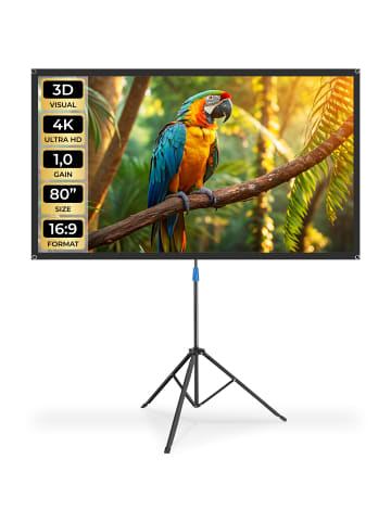 tectake Beamer-Leinwand für 4K, HD, Ultra HD und Full HD, Format 16:9, 80“