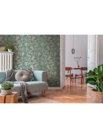 A.S. Création Tapete Jungle Leaves in Petrolgrün auf Beige