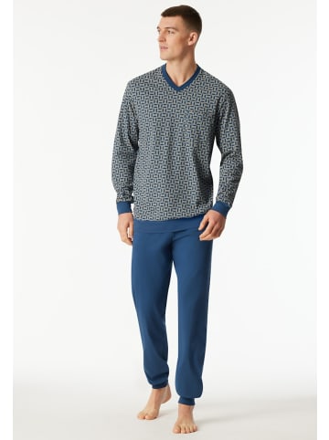 Schiesser Pyjama lang für Herren in dunkel-blau