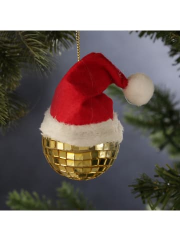 MARELIDA Weihnachtsbaumschmuck Discokugel mit Nikolausmütze H: 7cm in gold