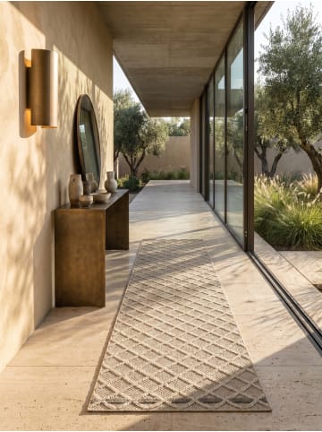 KADIMA DESIGN Teppich Outdoor Waschbar Raute IMST Strapazierfähig OEKO-TEX Balkon in Beige