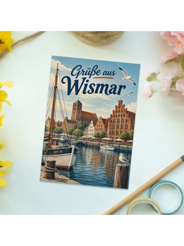 Grußkarte Hafen maritim Design mit Spruch in Weiß