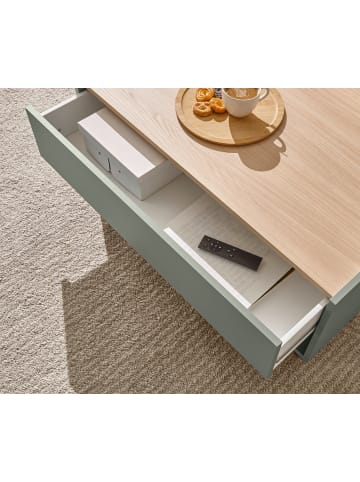 Furn.Design Couchtisch in Salbei Grün und Eiche, Wohnzimmertisch mit Schubkasten, 90 x 60 cm