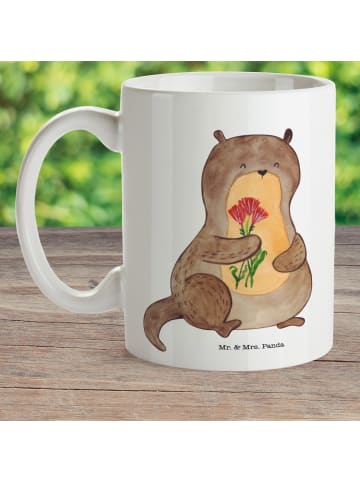 Mr. & Mrs. Panda Plastikbecher Otter Blumenstrauß ohne Spruch in Weiß