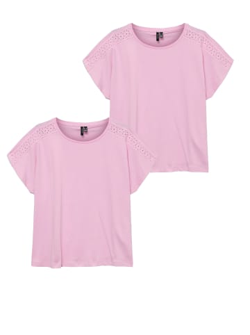 Vero Moda 2er-SET Trendiges Sommer Shirt mit Spitze Rundhals in Rosa