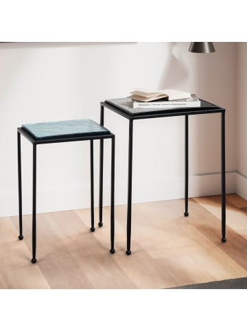 KADIMA DESIGN Beistelltisch 2er Set Blau Schwarz Design Satztisch Glas Metall