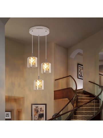 ZMH Pendelleuchte 3-flammige G9 in silber rund Kristall L20cm x H140cm