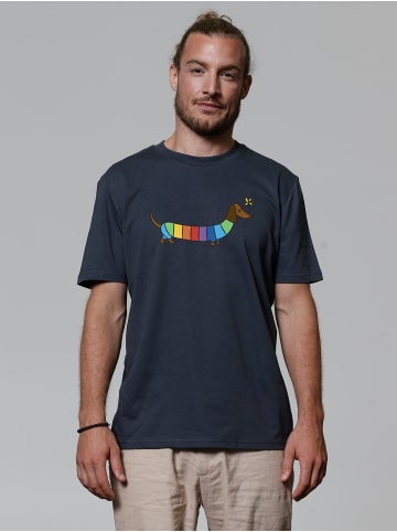 wat? Apparel T-Shirt Regenbogen Dackel in India Ink Grey
