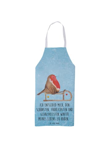 Mr. & Mrs. Panda Schürze Rotkehlchen Schlitten mit Spruch in Eisblau