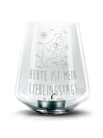 Mr. & Mrs. Panda Gravur Windlicht Otter Seerose mit Spruch in Transparent