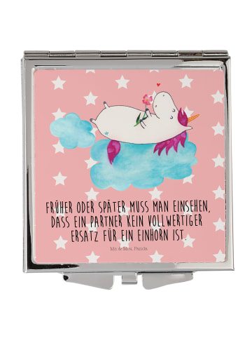 Mr. & Mrs. Panda Handtaschenspiegel quadratisch Einhorn Verliebt... in Rot Pastell