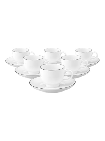 6er Set Espressotassen mit Untertassen Lido Black Line in Weiß 90 ml