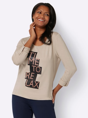 WITT WEIDEN 3/4-Arm-Shirt in sand-schwarz-bedruckt